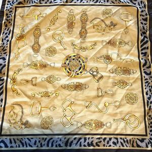 Equestrian Animal Print Scarf 20" X 20" square 100% Polyester Gold Beige Black
